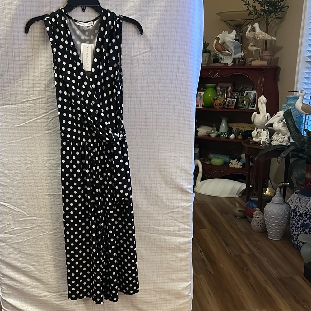 Annalee + Hope Black Polka Dot Tie Front Midi Sundress
